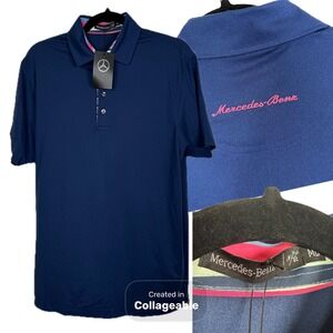 Finn Ryan Mercedes Benz Polo Shirt Mens Medium Navy Melange Golf Luxury NEW